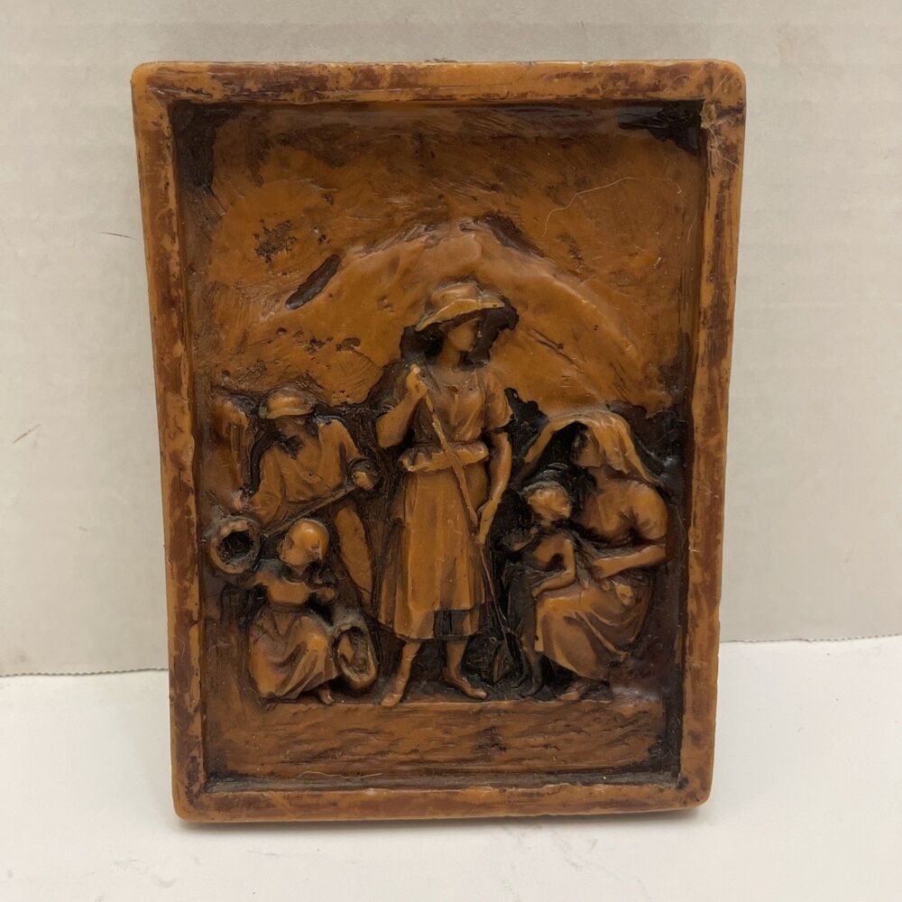 Antique German Bees Wax Relief Carving Wall Hanging 6.5”x5” Folk Art